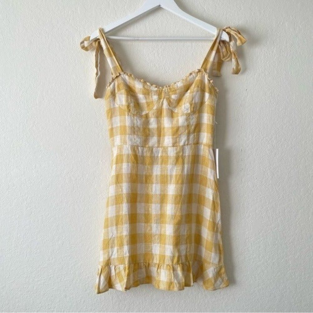 Reformation Desiree Check Minidress - Dandelion - Size 8